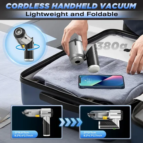 Vista 7 de Saker Aspiradora de Mano para Coche Portátil Inalámbrica 17000PA Mini Aspiradoras Recargables Aspiradora Plegable con Motor Sin Escobillas