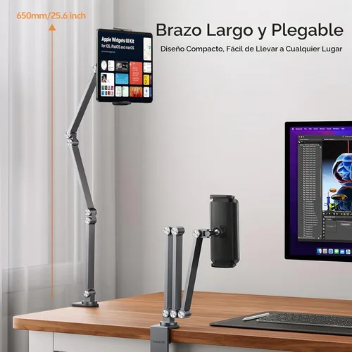Vista 3 de LULULOOK Soporte para tablet iPad para escritorio, aluminio resistente giratorio de 360° y soporte plegable para Kindle para cama, soporte para iPad