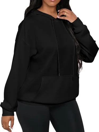 Vista 3 de Sudadera casual con capucha para mujer, cuello redondo, ligera, de manga larga, con bolsillos