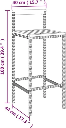 Vista 7 de Ensemble de Bar de Jardin 3 Pièces Gris avec Table et Tabourets, Résistant aux Intempéries en Rotin PE et Acier Laqué, Design Moderne Pour Terrasse