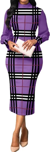 Vista 4 de Oxgmoky Vestido para mujer, vestidos de iglesia para trabajo, negocios, entallado, manga dividida, cuello redondo, vestidos de lápiz florales