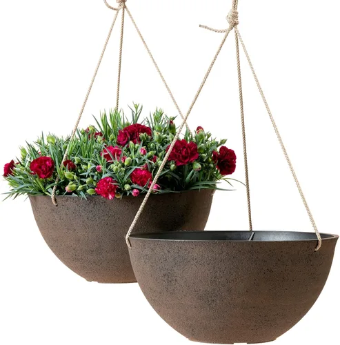 Vista 11 de La Jolie Muse - Macetas colgantes para plantas al aire libre, maceta colgante grande con agujeros de drenaje, macetas colgantes negras para flores