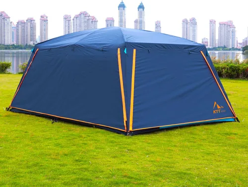 Vista 8 de KTT Extra Large Tent 12-14 Person,Family Cabin Tents,2 Rooms,Straight Wall,2 Doors 4 Windows with Mesh,Waterproof,Double Layer,Big Tent for Azul