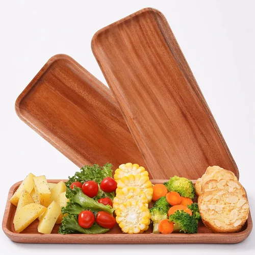 Vista 9 de VieWood Juego de 2 bandejas de madera con asa para decoración del hogar, tabla de servir de madera para frutas, cupcakes y platos decorativos