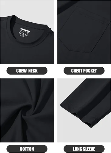 Vista 6 de MAGCOMSEN Camisa de manga larga para hombre con bolsillo, de algodón, cuello redondo, casual, ligera