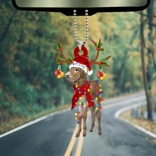 Vista 5 de Talataca Burro con sombrero de Navidad, reno con tira de luces 2D plano para espejo retrovisor de automóvil, accesorios para el árbol de Navidad