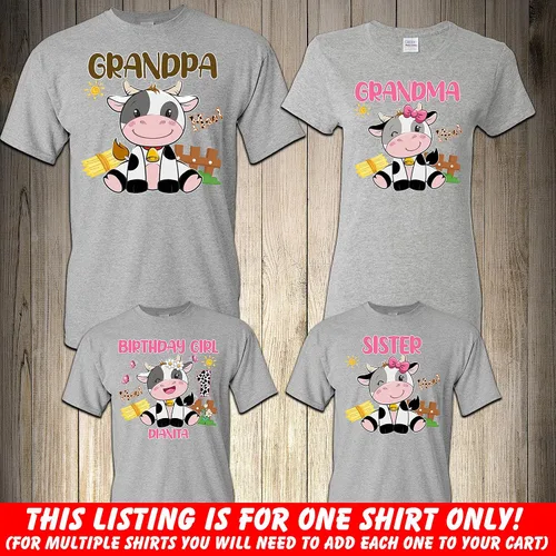 Vista 5 de Cow Birthday Girl Shirt, Birthday Girl, Birthday Boy, Matching Cow Family Birthday shirt, Farm Birthday Shirt,Personalized Birthday Shirt