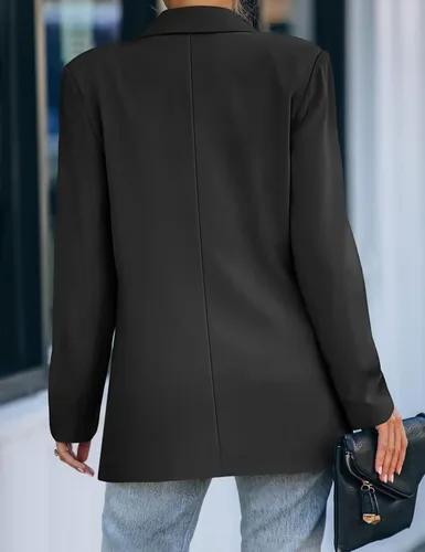 Vista 4 de Blazers casuales para mujer, cárdigan de gran tamaño, frente abierto, manga larga, para trabajo, oficina, tallas S-XXL