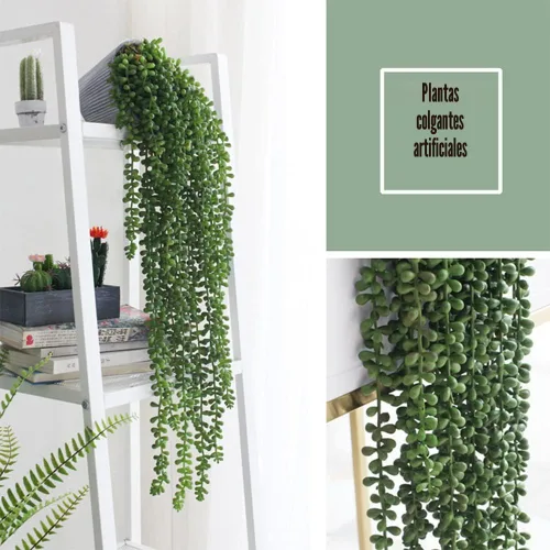 Vista 2 de SzJias 6 unidades de plantas artificiales de cadena de perlas para colgar, suculentas para decoración de hogar o jardín