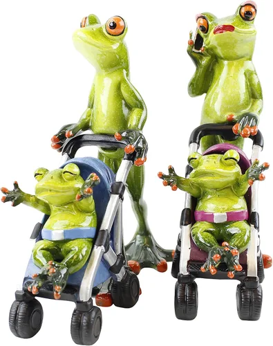Vista 7 de Figuras divertidas de rana ~ Estatua de mesa Decoración del hogar (G16617)... (cochecito de papá)