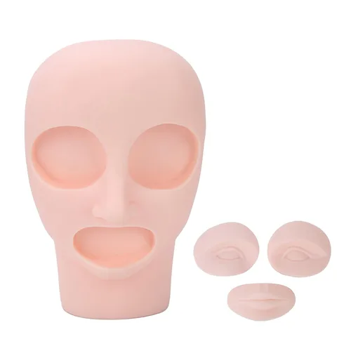 Vista 3 de Cabeza de entrenamiento de práctica, cabeza de maniquí de microblading de silicona, cabeza de entrenamiento de cejas, modelo de piel falsa