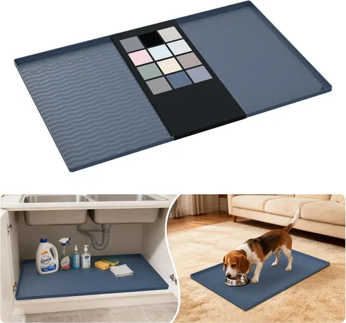Vista 26 de URMONA - Tapete de silicona impermeable para debajo del fregadero, 16 x 10 Beige