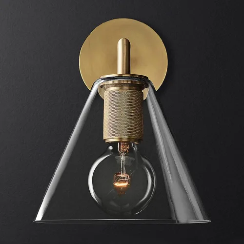 Vista 5 de Lámpara de pared industrial vintage para tocador con embudo de vidrio transparente, lámpara retro de metal montado en la pared E27, accesorios