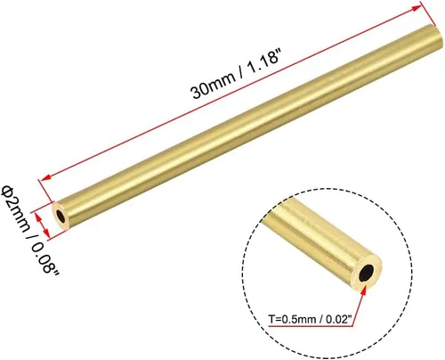 Vista 3 de uxcell Tubo redondo de latón, 0.079 in de diámetro exterior 0.020 in de grosor de pared 1.181 in de longitud, tubo sin costuras para manualidades