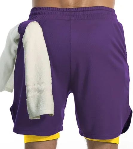 Vista 2 de FLYEVEA Mens 2 in 1 Workout Running Shorts Athletic Yoga Gym 7" Short Clothes with Side Pockets