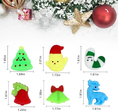 Vista 5 de Paquete de 50 juguetes esponjosos de Navidad Mochi para fiestas, mini juguetes esponjosos, lindos juguetes para apretar, alivio del estrés, paquetes