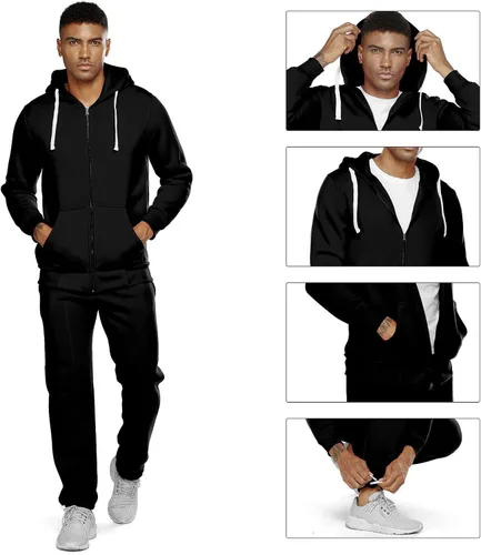 Vista 2 de Xmgelp Conjunto deportivo con capucha para hombre de 2 piezas, casual, con cierre completo