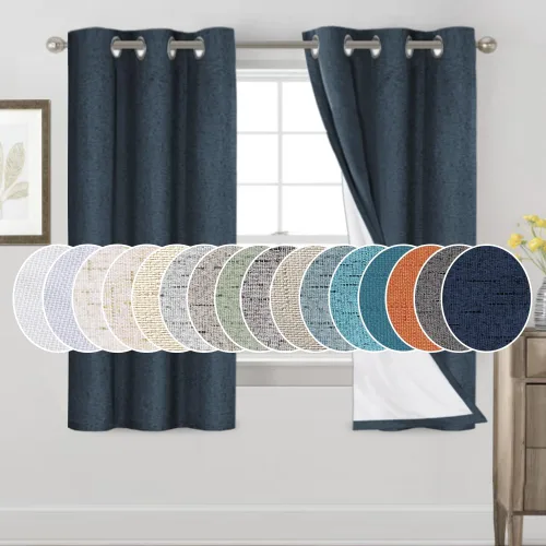 Vista 42 de Cortinas con textura de lino 100% opacas de 64 pulgadas de largo, juego de 2 paneles de cortinas de lino opacas con forro aislante térmico que Arena