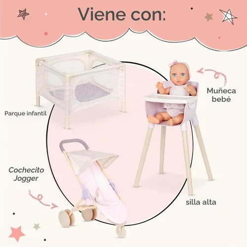 Vista 5 de LullaBaby Baby Doll Nursery Playset with 14-Inch Doll, Stroller
