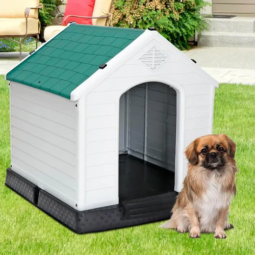 Vista 12 de Casa Grande de Plástico para Perros, Caseta para Perros Exterior Impermeable Doghouse Casas para Perros, Refugio para Cachorros Piso Elevado