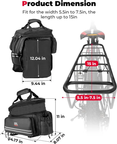 Vista 2 de KEMIMOTO Bolsa de 20L para Bicicleta con Portaequipajes Trasero con Funda Impermeable, Bolsa de Maletero de Bicicleta de Cuero de Carbono Alforja
