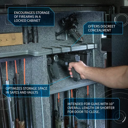 Vista 6 de Gun Storage Solutions Soportes y soportes para estanterías, organiza tu caja fuerte y exhibiciones. Funciona para pistolas y pistolas. 22 Cal y más