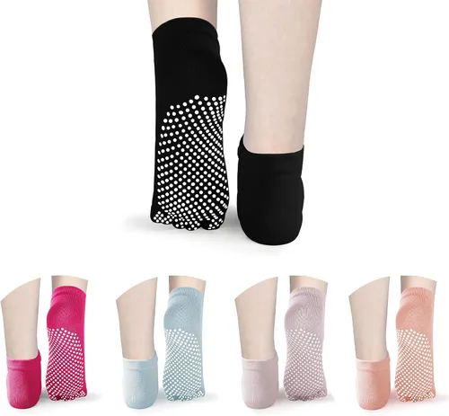 Vista 8 de Calcetines de pilates con empuñaduras para mujer, calcetines de yoga antideslizantes para baile de barra o entrenamiento descalzo 2 pares de guantes