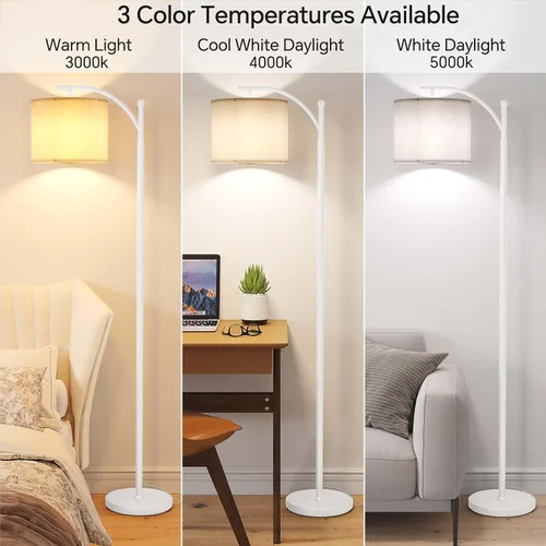 Vista 2 de SUNMORY Lámpara de pie de arco, lámpara de pie moderna con bombilla de 9W y 3 temperaturas de color, lámparas de pie de metal con pantalla colgante