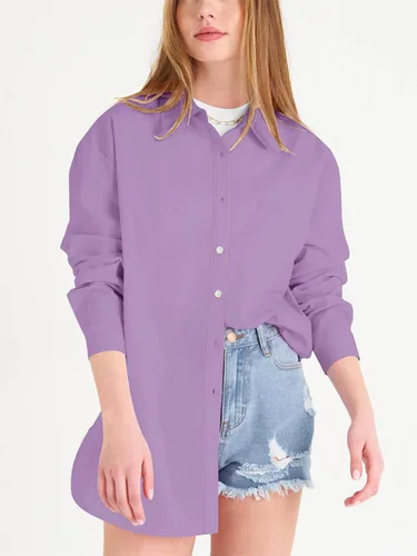 Vista 6 de Paintcolors Camisas de manga larga con botones para mujer, blusas casuales con cuello con botones para mujer