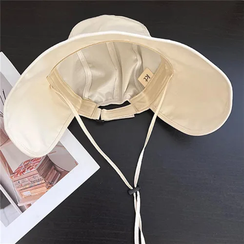 Vista 5 de Sombrero de sol para mujer de ala ancha con protección solar UPF 50+, para pesca, senderismo, exterior, verano, secado rápido Beige