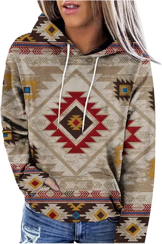 Vista 34 de Sudaderas con capucha azteca occidental para mujer, sudaderas de manga larga con gráficos vintage, camisetas de vaquera, ropa 2023