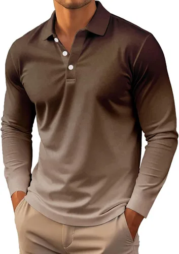 Vista 11 de Polo degradado para hombre, manga larga, con botones, cuello ligero, para golf y tenis