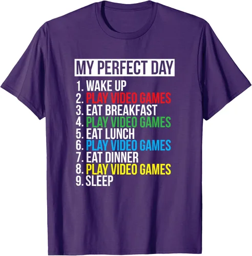 Vista 55 de My Perfect Day" - Camiseta negra de ajuste clásico, cuello redondo, manga corta, poliéster y algodón, Negro