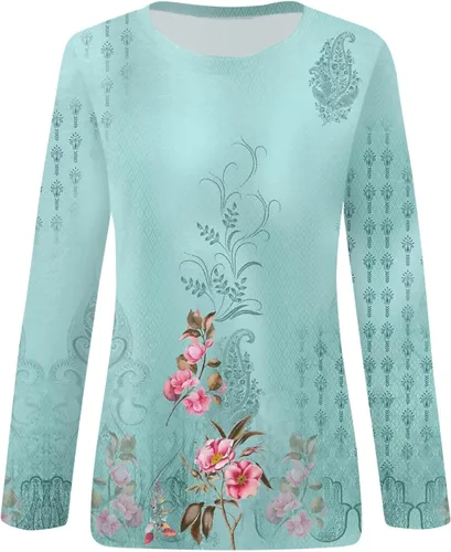 Vista 2 de GONEBIN Camisas de manga larga para mujer, camisetas de manga larga con estampado bonito, blusas casuales de talla extragrande, básicas, sin botones
