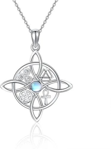 Vista 7 de YAFEINI Collar con dije de nudo de bruja de plata de ley, amuleto de bruja de cruz celta, regalo para mujer