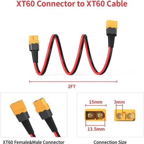 Vista 6 de ELFCULB 10AWG 2FT XT60 Cable de Extensión 2 6 10 20 35 50 75 100FT Conector XT60 Hembra a Macho para Batería RC Estación de Energía Portátil Panel