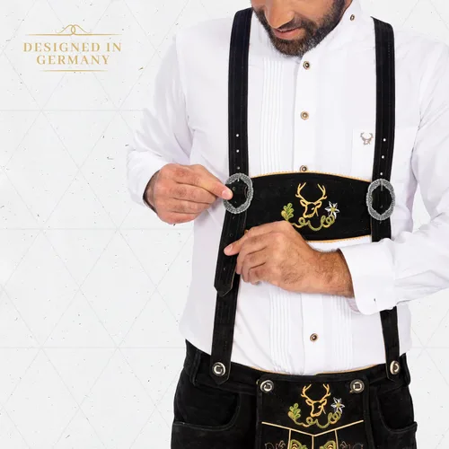 Vista 8 de BAVARIA TRACHTEN Lederhosen - Lederhosen alemán auténtico para hombre, traje de Oktoberfest, color marrón claro