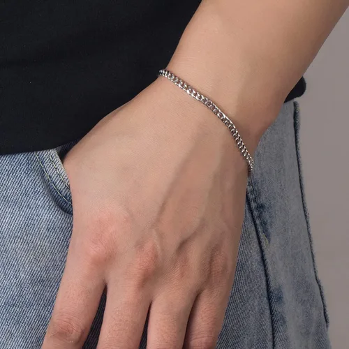Vista 3 de H&Beautimer Pulsera de plata de ley 925 maciza para hombre y mujer, 3-0.157-0.197 in, pulsera de cadena cubana, unisex, joyería de fiesta, pulsera