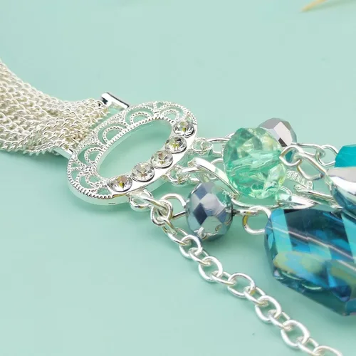 Vista 4 de Bocar Collar de cadena de múltiples capas de cristal de color esmalte declaración mujeres Strand collar aguamarina (Aqua Sky)