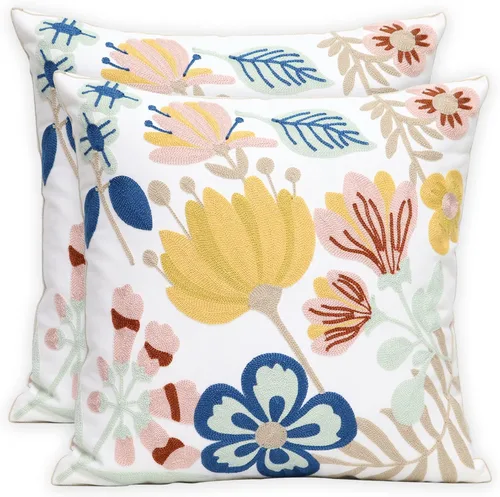 Vista 15 de Pack of 2 Embroidered Decorative Throw Pillow Cover 18x18 Inch Farmhouse Floral Pillowcase for Living Room Sofa Bed (Big Pumpkin)