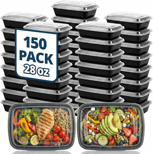Vista 11 de Tiya Contenedores de preparación de comidas con tapas, paquete de 150 recipientes de plástico de 12 onzas sin BPA para almacenamiento de alimentos