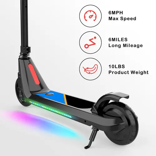 Vista 2 de LINGTENG Patinete Eléctrico para Niños de 6 a 10 Años, Patinete de Impulso con Arranque por Patada con Velocidad y Altura Ajustables, Rueda Luminosa