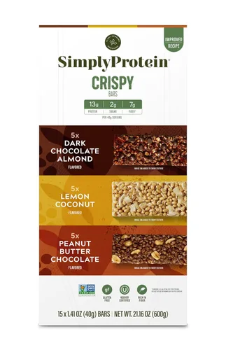 Vista 10 de Simply Protein - Barras crujientes de canela y nuez - Barras de proteínas a base de plantas - Bajo en carbohidratos, bajo en azúcar, alta fibra