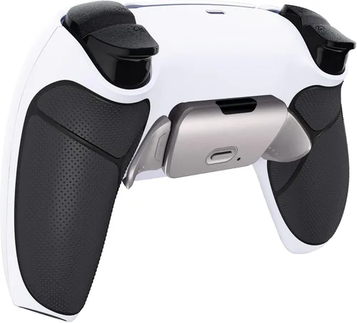 Vista 8 de eXtremeRate Silver Real Metal Buttons (RMB) Version RISE 2.0 Remap Kit for PS5 Controller with Black Rubberized Grip White Back Shell, Upgraded