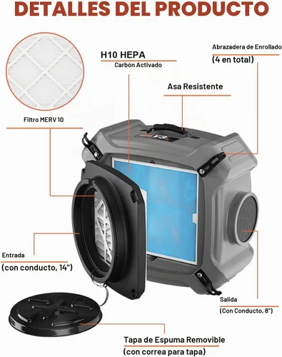 Vista 6 de Abestorm Depurador de aire con filtración de 3 etapas, apilable 550 CFM, V3 Gris claro