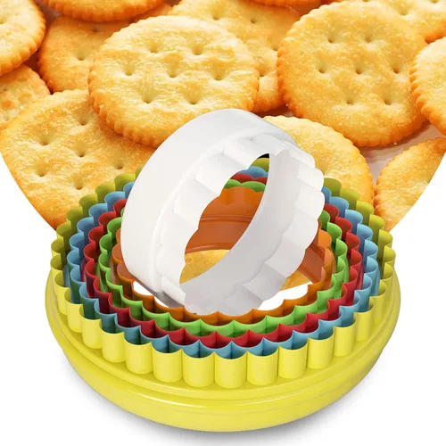 Vista 4 de 6 cortadores redondos festoneados de plástico para hornear galletas, fondant, cortadores de pasteles de doble cara acanalados y bordes lisos