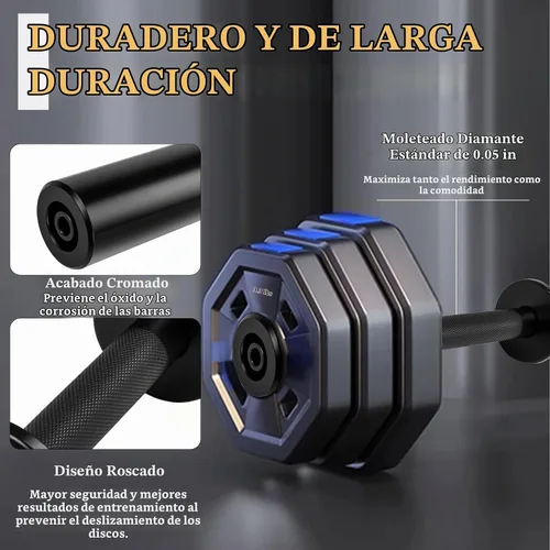 Vista 6 de Mancuernas olímpicas de 16 pulgadas, juego de barras de mancuernas cargables para platos estándar de 2 pulgadas, barras de peso con 2 pares