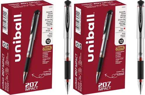 Vista 16 de Uniball Signo - Bolígrafo de gel retráctil, mediano de 0.028 in, tinta azul, barril con detalles azul/metálico, docena (paquete de 12)