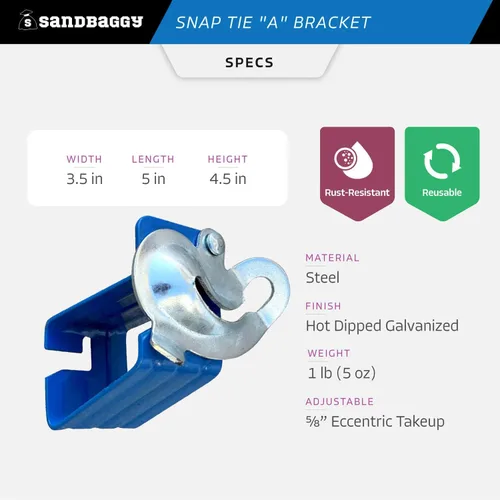Vista 3 de Sandbaggy Jahn A Bracket, paquete de 4 abrazaderas de amarre galvanizadas por inmersión en caliente para formas de hormigón, abrazaderas Johnny