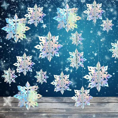 Vista 10 de Decoración colgante de copo de nieve de Navidad de papel para interiores Láser